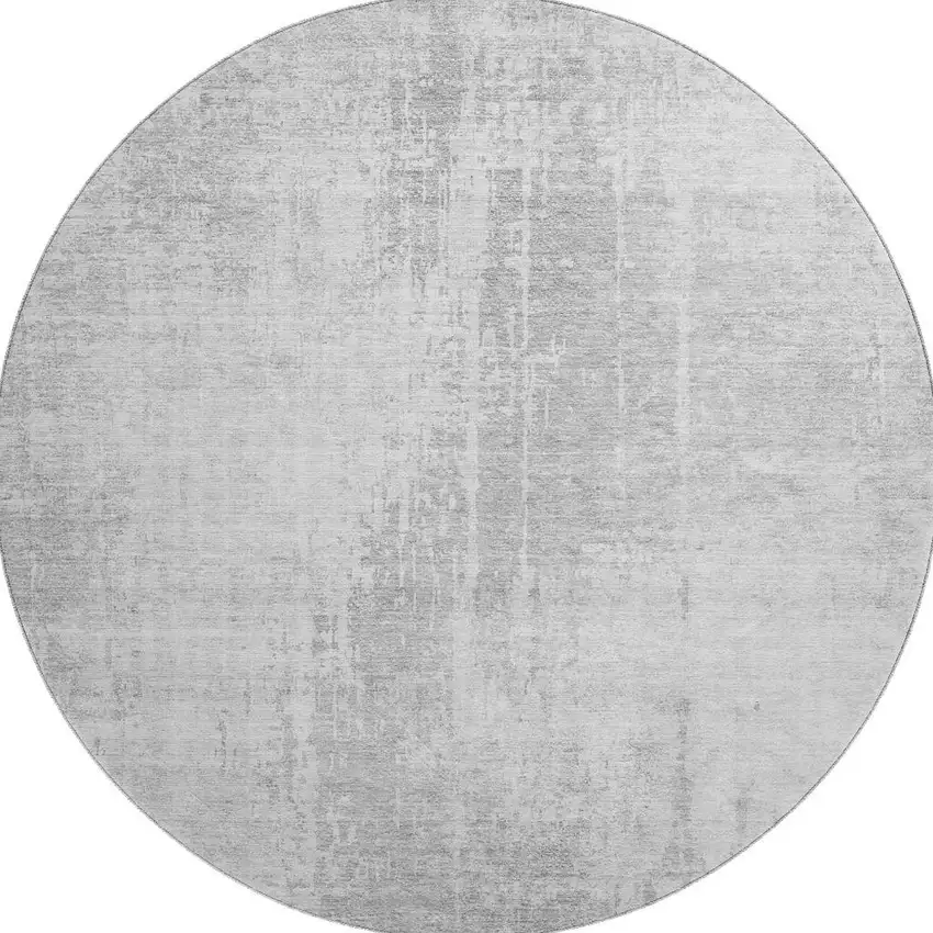 8' Silver And Gray Abstract Washable Round Rug With UV Protection Photo 4