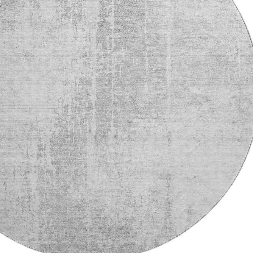 8' Silver And Gray Abstract Washable Round Rug With UV Protection Photo 3
