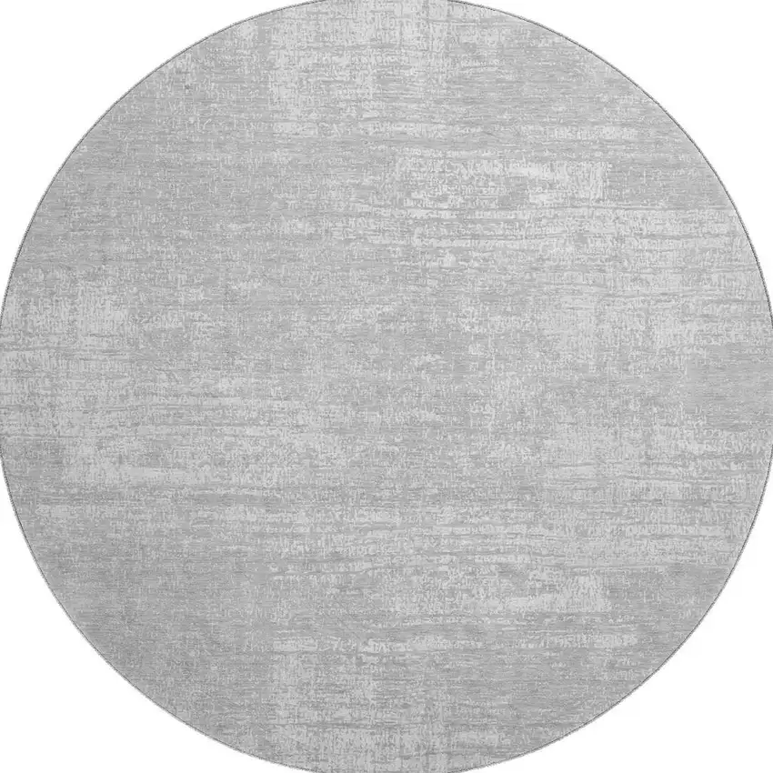 8' Silver And Gray Abstract Washable Round Rug With UV Protection Photo 4