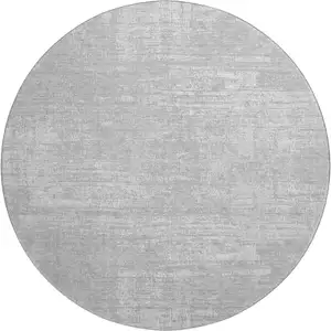 Photo of 8' Silver And Gray Abstract Washable Round Rug With UV Protection