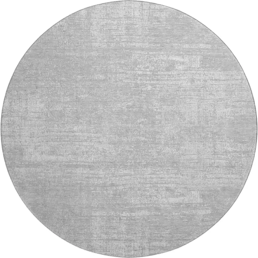 8' Silver And Gray Abstract Washable Round Rug With UV Protection Photo 1