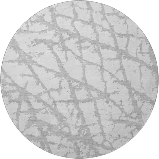 8' Silver And Gray Abstract Washable Round Rug With UV Protection Photo 3