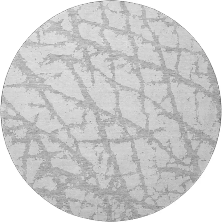 8' Silver And Gray Abstract Washable Round Rug With UV Protection Photo 3