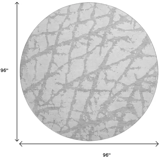 8' Silver And Gray Abstract Washable Round Rug With UV Protection Photo 9