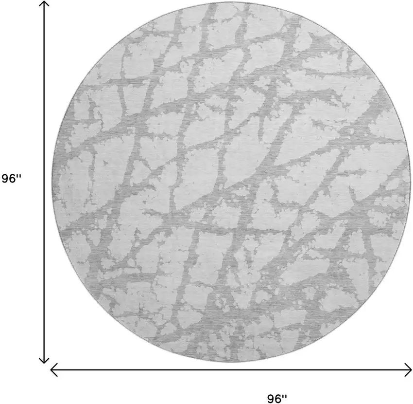 8' Silver And Gray Abstract Washable Round Rug With UV Protection Photo 9