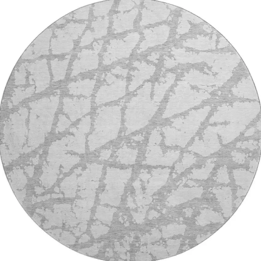 8' Silver And Gray Abstract Washable Round Rug With UV Protection Photo 2