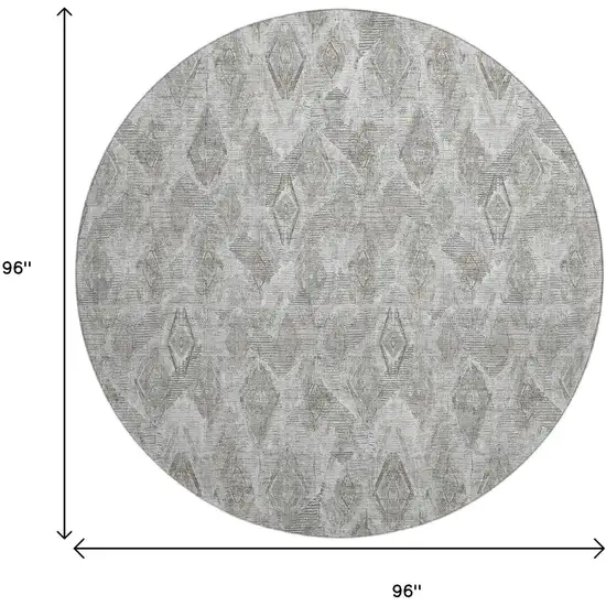 8' Silver And Gray Diamond Washable Round Rug With UV Protection Photo 9