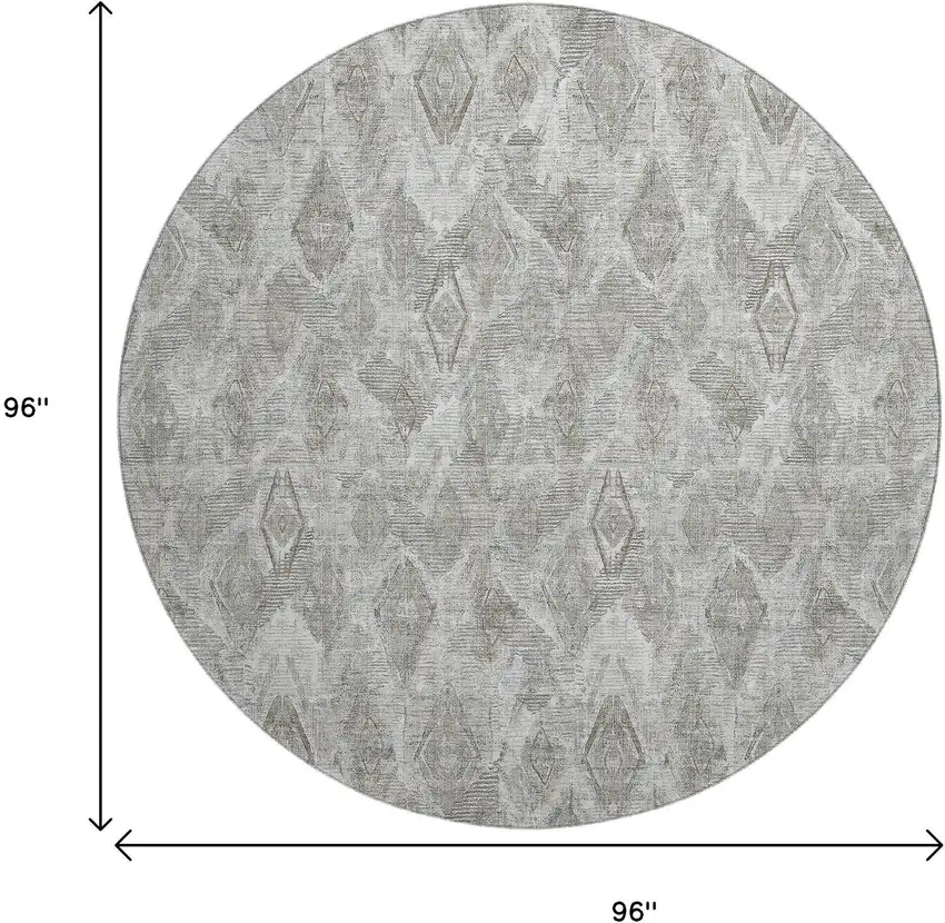 8' Silver And Gray Diamond Washable Round Rug With UV Protection Photo 9