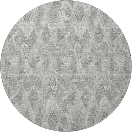 8' Silver And Gray Diamond Washable Round Rug With UV Protection Photo 3