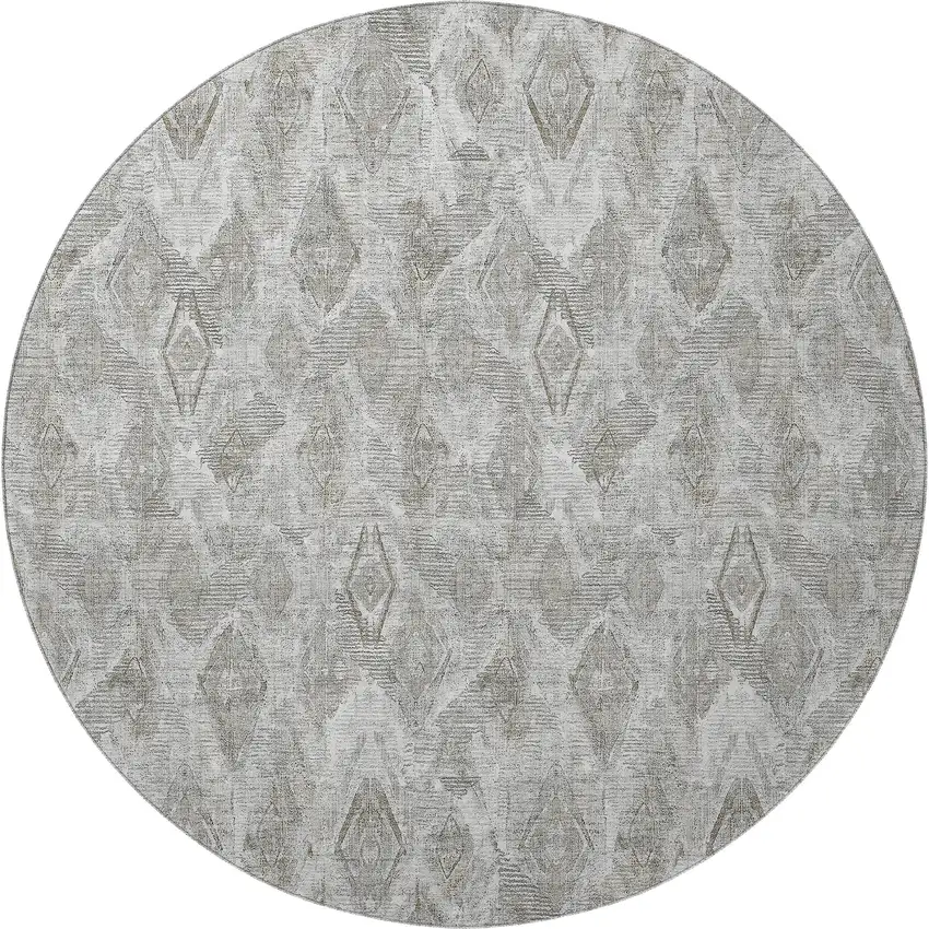 8' Silver And Gray Diamond Washable Round Rug With UV Protection Photo 3