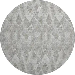 Photo of 8' Silver And Gray Diamond Washable Round Rug With UV Protection
