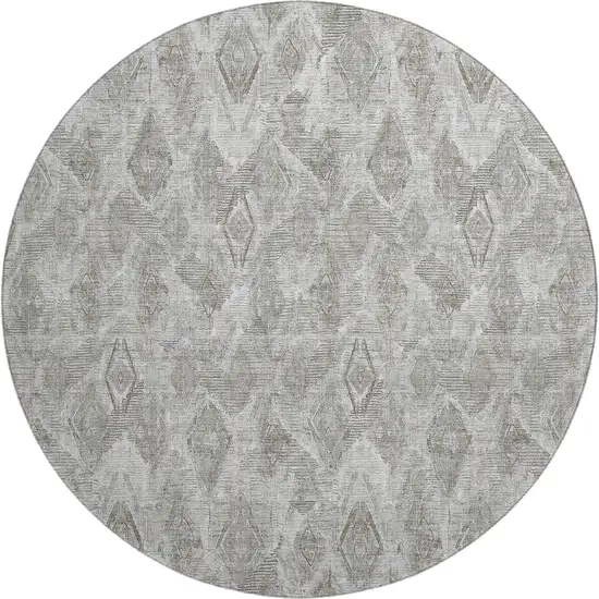 8' Silver And Gray Diamond Washable Round Rug With UV Protection Photo 1