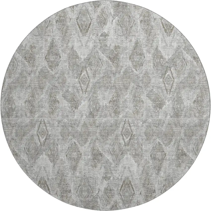 8' Silver And Gray Diamond Washable Round Rug With UV Protection Photo 1