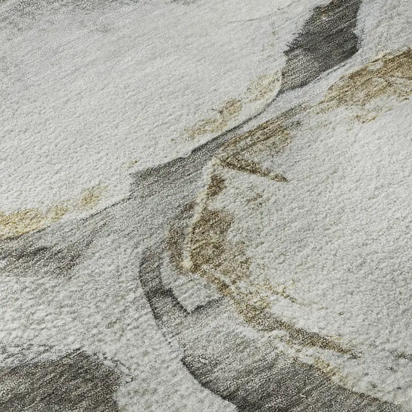 8' Silver And Gray Floral Washable Round Rug With UV Protection Photo 7