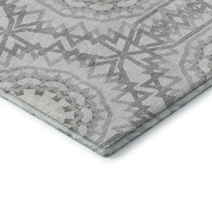 8' Silver And Gray Geometric Washable Round Rug With UV Protection Photo 6