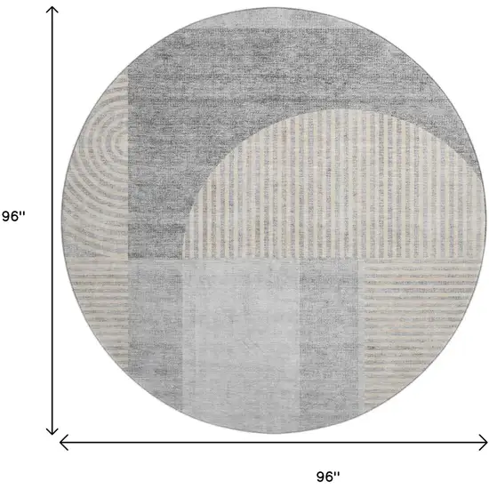 8' Silver And Gray Geometric Washable Round Rug With UV Protection Photo 8