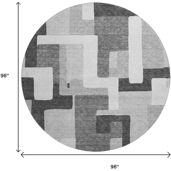 8' Silver And Gray Geometric Washable Round Rug With UV Protection Photo 9