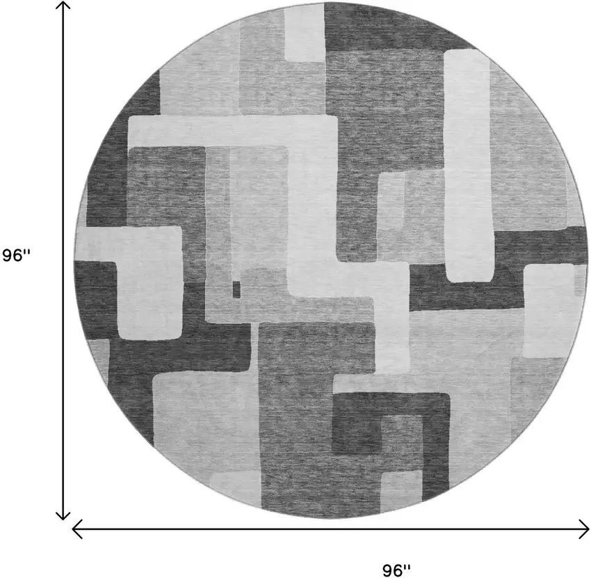 8' Silver And Gray Geometric Washable Round Rug With UV Protection Photo 9