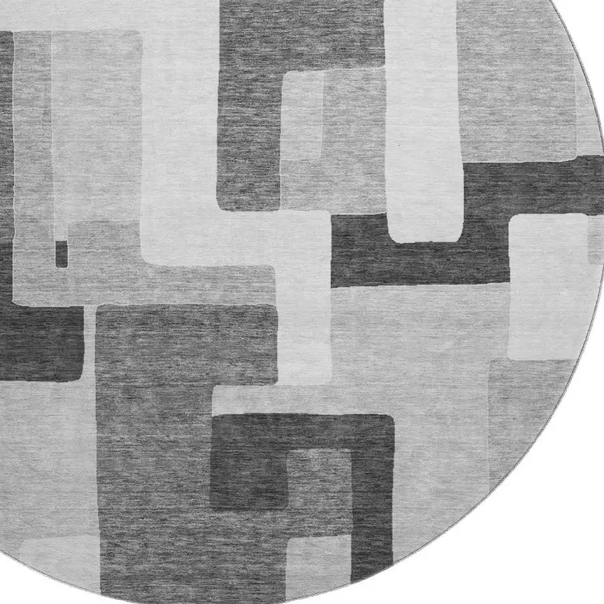 8' Silver And Gray Geometric Washable Round Rug With UV Protection Photo 2