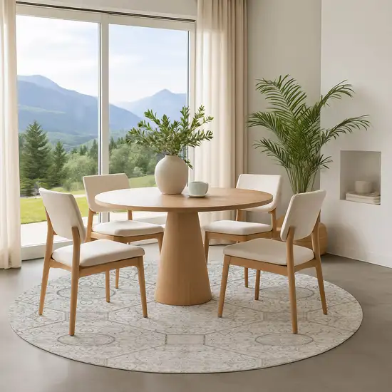 8' Silver And Gray Geometric Washable Round Rug With UV Protection Photo 4