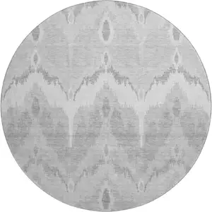 Photo of 8' Silver And Gray Ikat Washable Round Rug With UV Protection