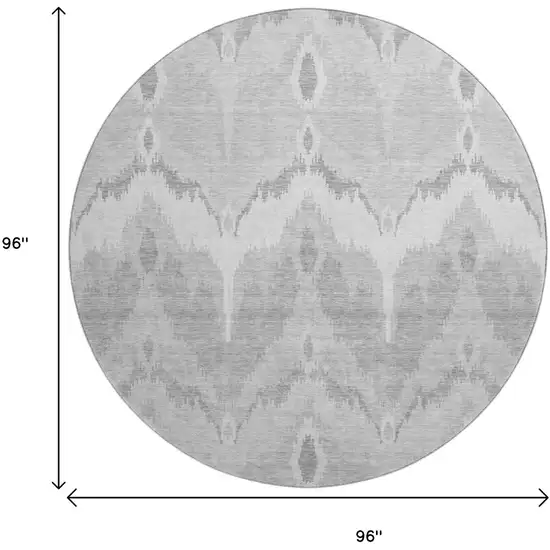 8' Silver And Gray Ikat Washable Round Rug With UV Protection Photo 3