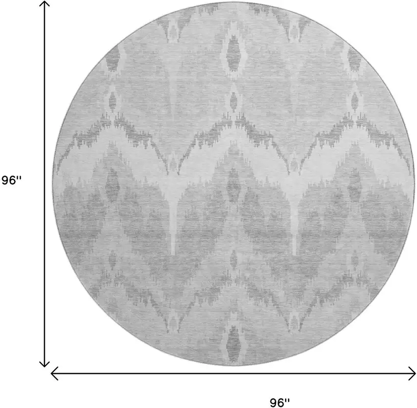 8' Silver And Gray Ikat Washable Round Rug With UV Protection Photo 3