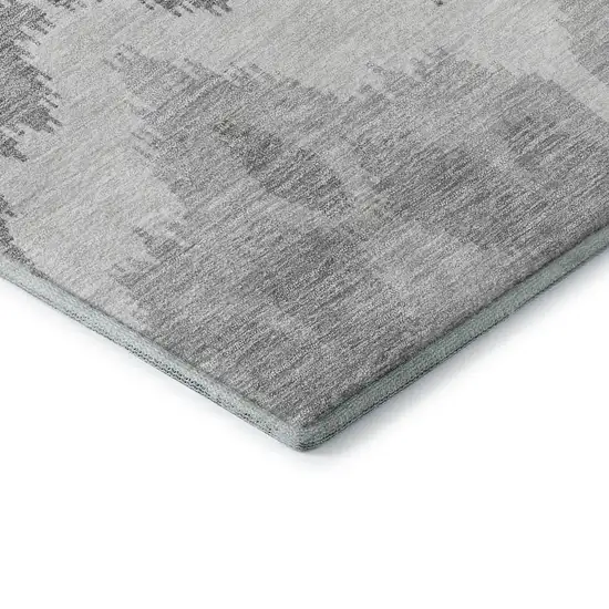 8' Silver And Gray Ikat Washable Round Rug With UV Protection Photo 7