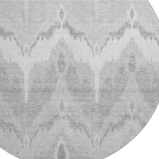8' Silver And Gray Ikat Washable Round Rug With UV Protection Photo 3