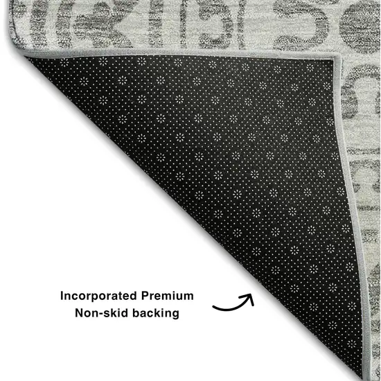 8' Silver And Gray Medallion Washable Round Rug With UV Protection Photo 6