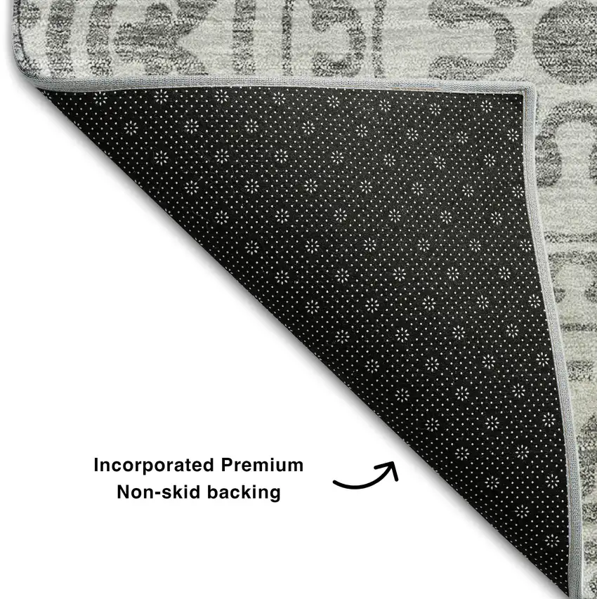 8' Silver And Gray Medallion Washable Round Rug With UV Protection Photo 6