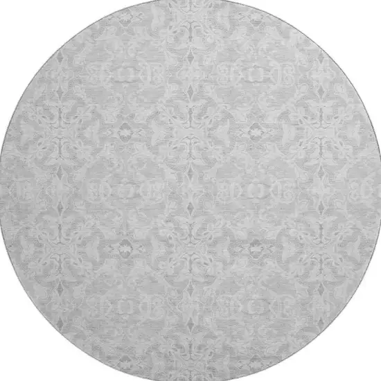 8' Silver And Gray Medallion Washable Round Rug With UV Protection Photo 3