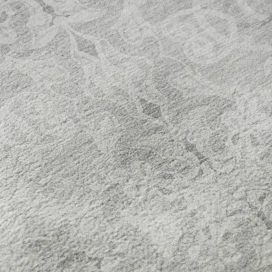 8' Silver And Gray Medallion Washable Round Rug With UV Protection Photo 9