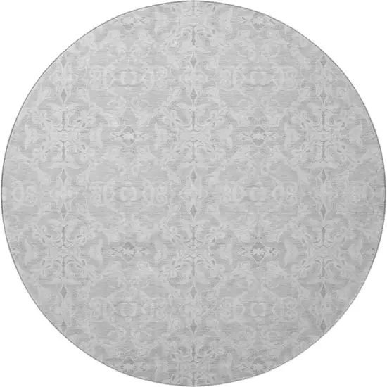 8' Silver And Gray Medallion Washable Round Rug With UV Protection Photo 4
