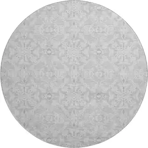 Photo of 8' Silver And Gray Medallion Washable Round Rug With UV Protection