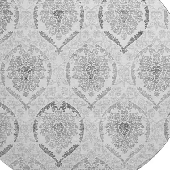 8' Silver And Gray Medallion Washable Round Rug With UV Protection Photo 3