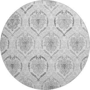 Photo of 8' Silver And Gray Medallion Washable Round Rug With UV Protection