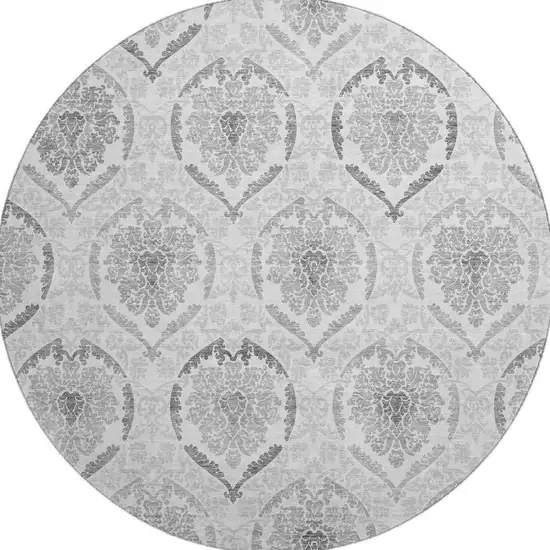 8' Silver And Gray Medallion Washable Round Rug With UV Protection Photo 4