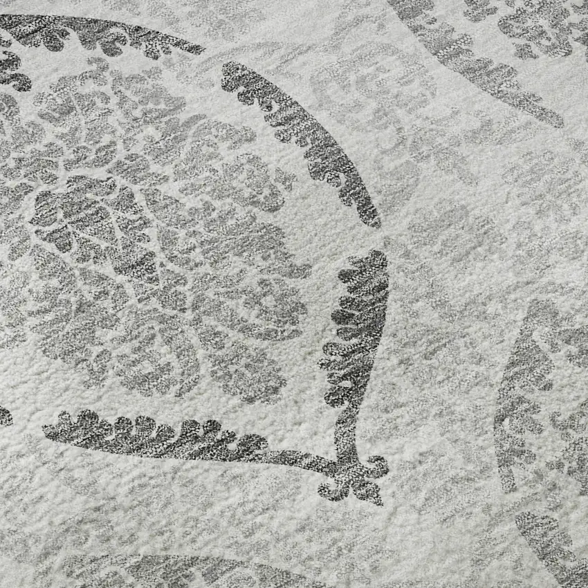 8' Silver And Gray Medallion Washable Round Rug With UV Protection Photo 9