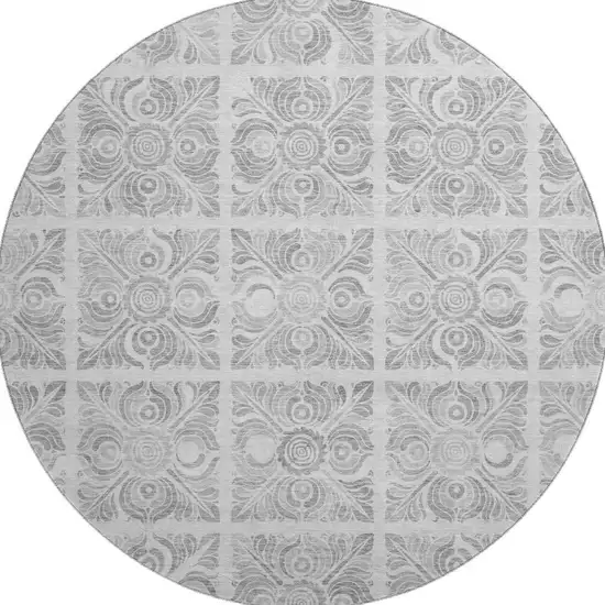 8' Silver And Gray Medallion Washable Round Rug With UV Protection Photo 3