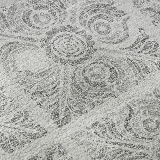 8' Silver And Gray Medallion Washable Round Rug With UV Protection Photo 9