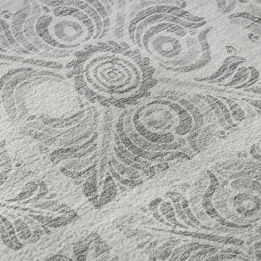 8' Silver And Gray Medallion Washable Round Rug With UV Protection Photo 9