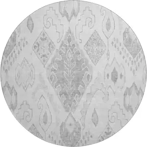 Photo of 8' Silver And Gray Moroccan Washable Round Rug With UV Protection