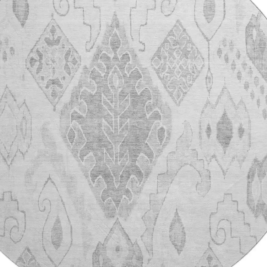 8' Silver And Gray Moroccan Washable Round Rug With UV Protection Photo 3