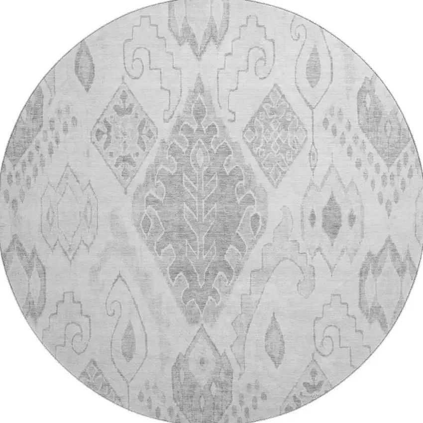 8' Silver And Gray Moroccan Washable Round Rug With UV Protection Photo 4