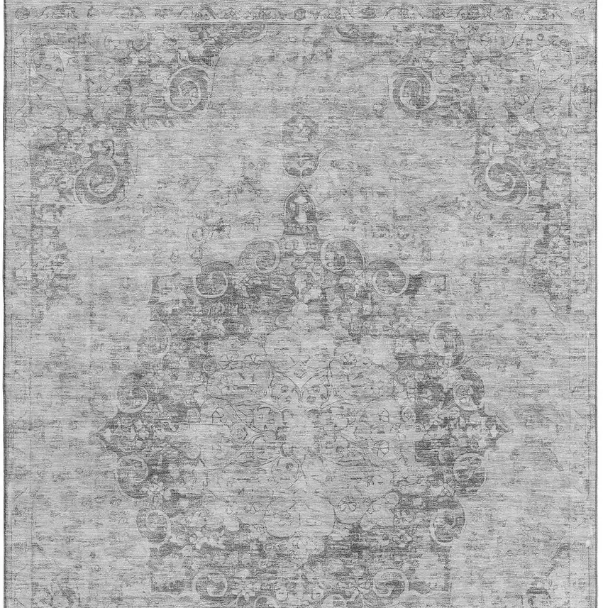 8' Silver And Gray Oriental Washable Area Rug With UV Protection Photo 3