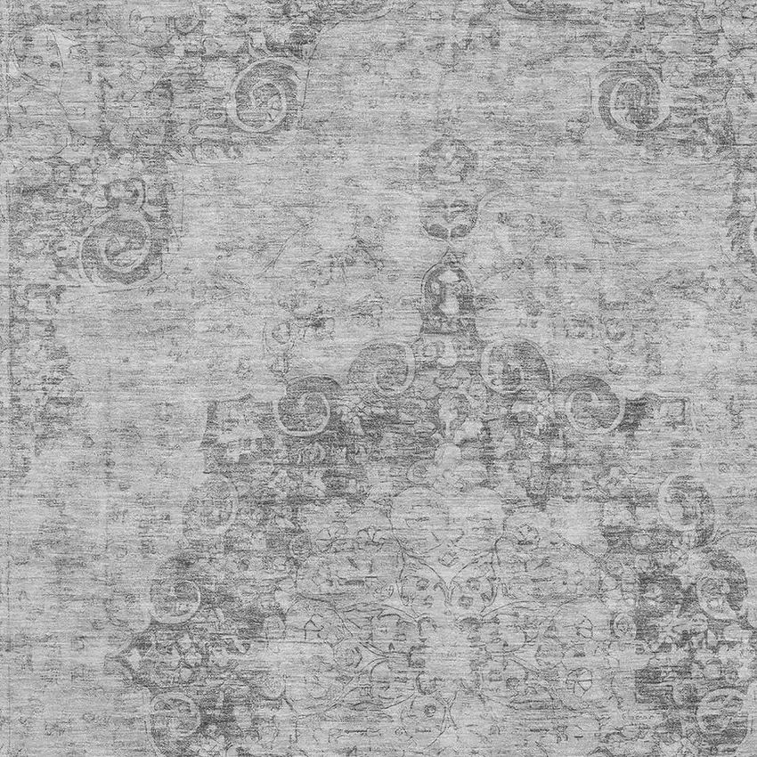 8' Silver And Gray Oriental Washable Area Rug With UV Protection Photo 2