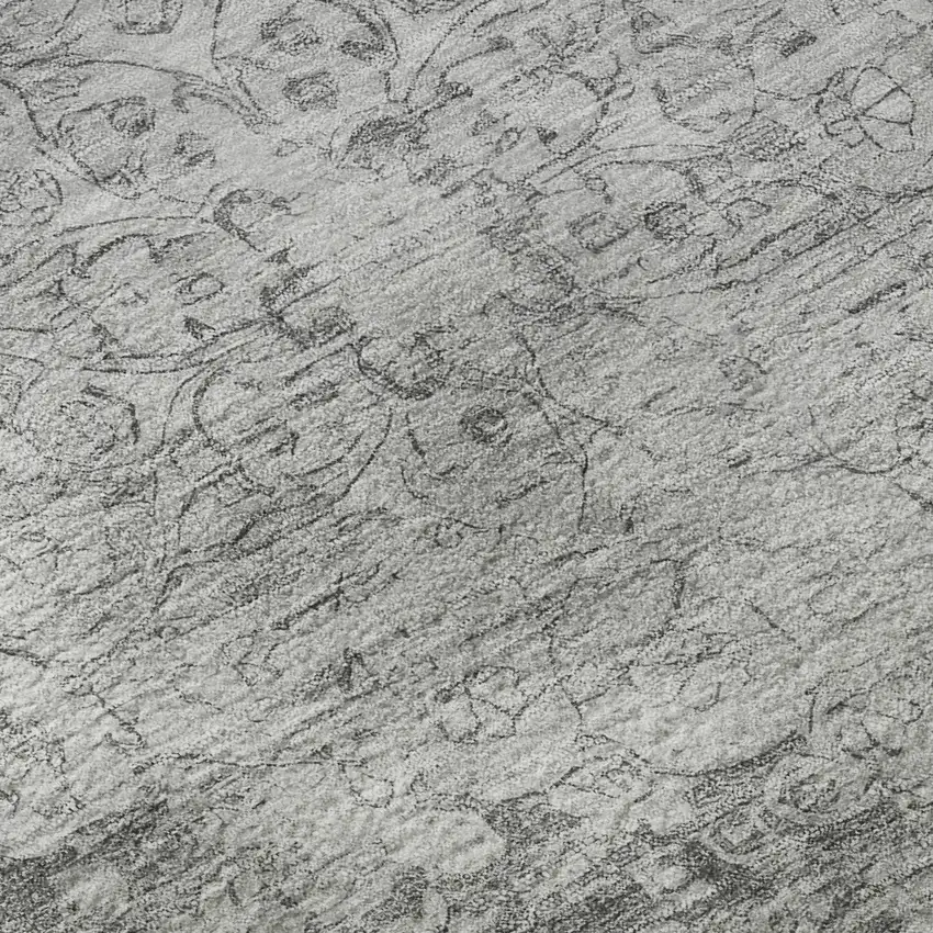 8' Silver And Gray Oriental Washable Area Rug With UV Protection Photo 9