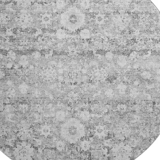 8' Silver And Gray Oriental Washable Round Rug With UV Protection Photo 3