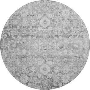 Photo of 8' Silver And Gray Oriental Washable Round Rug With UV Protection